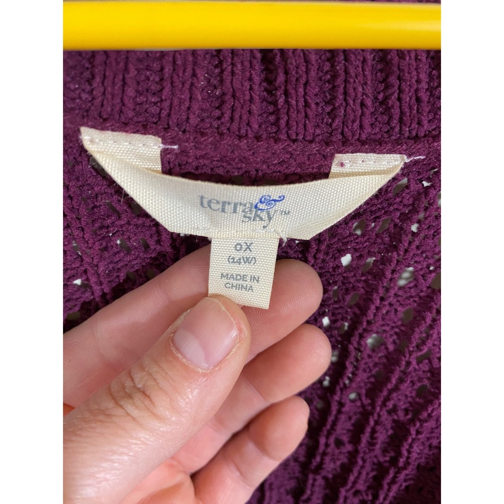 Terra & Sky Plum Purple Pointelle Open Front Cardigan Sweater Womens‎ 0X 14W - Picture 3 of 4